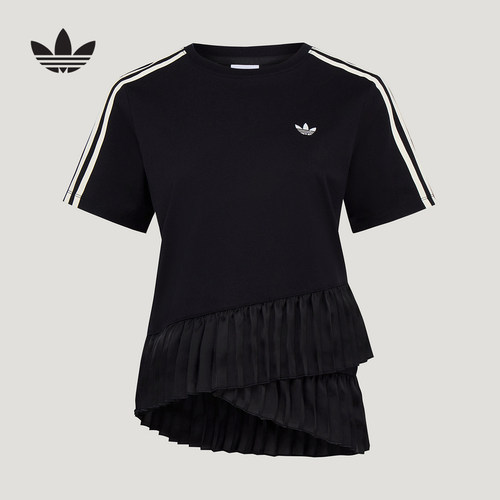 adidas阿迪达斯三叶草芭蕾风半袖下摆蛋糕裙边褶皱短袖T恤 LF2343