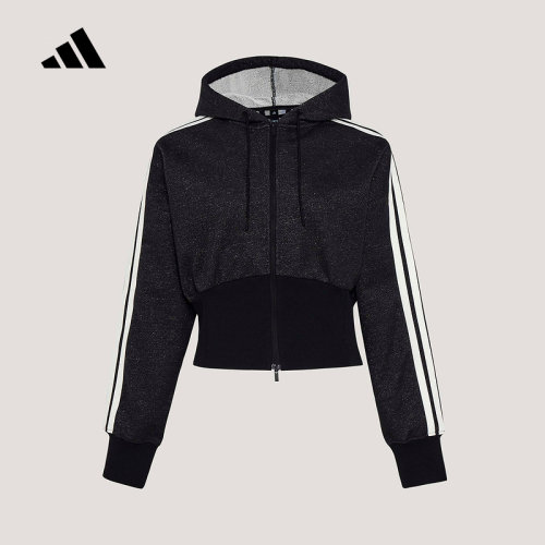 adidas阿迪达斯三条纹舞动系列早春薄外套女连帽针织夹克 KX8905