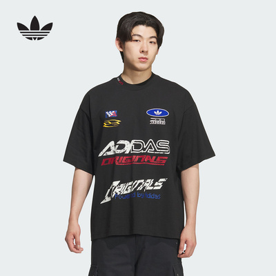 adidas阿迪达斯秋季新款男三叶草赛车风小高领半袖短袖T恤 KH1195