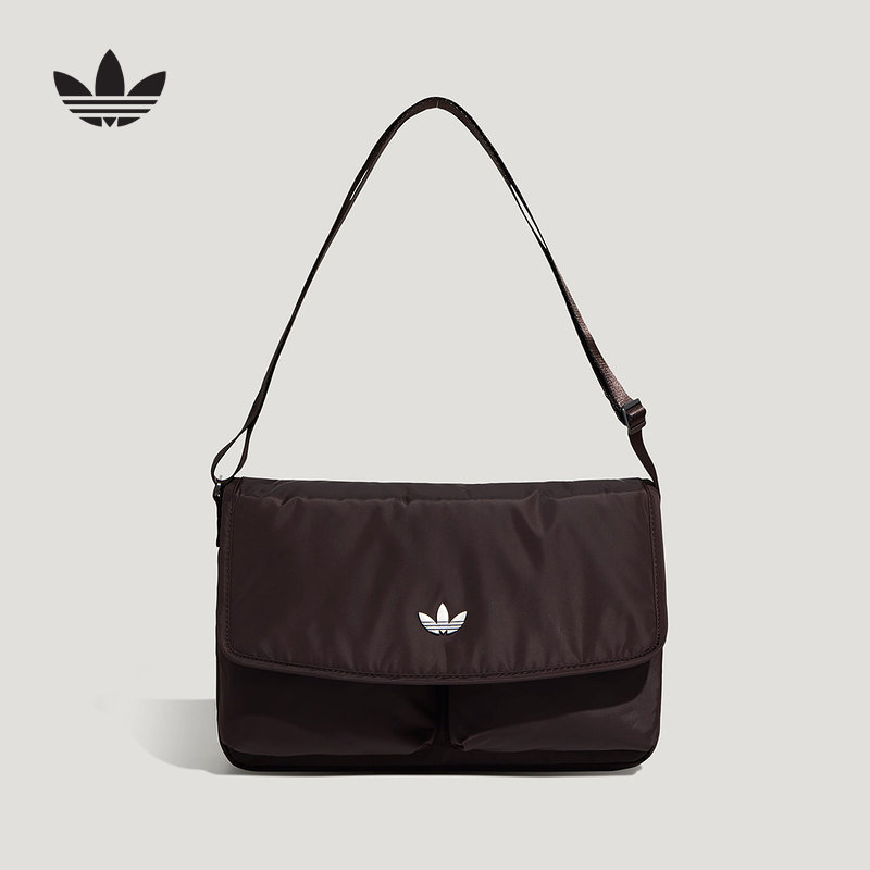 adidas阿迪达斯三叶草可调节肩带邮差包2026春多仓斜挎包 