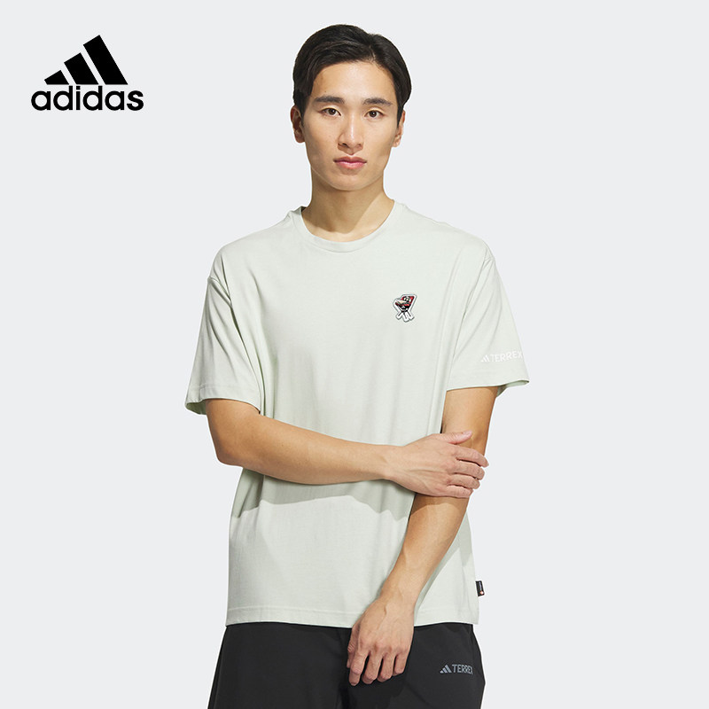 阿迪达斯半袖男terrex春新款户外宽松运动休闲圆领短袖t恤is0303