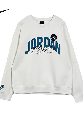 Jordan耐克男卫衣26春新款字母印花白色圆领针织套头衫IU5376-133