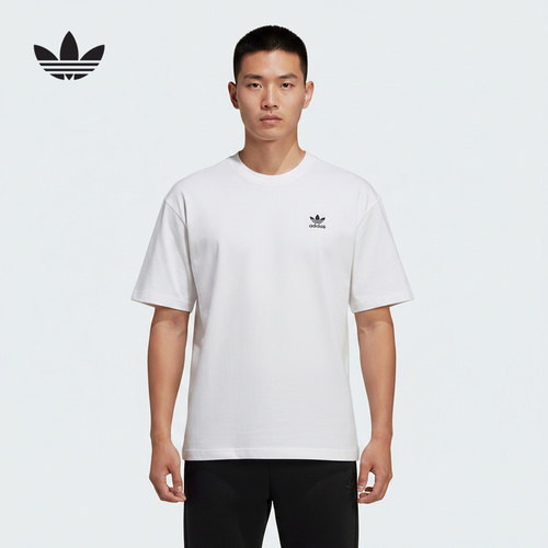 adidas阿迪达斯三叶草2026夏男简约纯白宽松休闲短袖T恤 KG6364