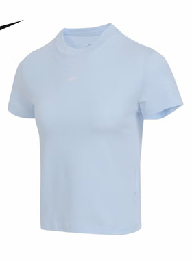 耐克女短袖夏季刺绣LOGO圆领透气高腰半袖蓝色运动T恤FV5509-423