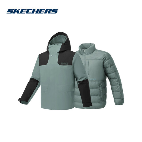 SKECHERS斯凯奇男羽绒内胆保暖三合一运动冲锋衣 P426M041-00V6