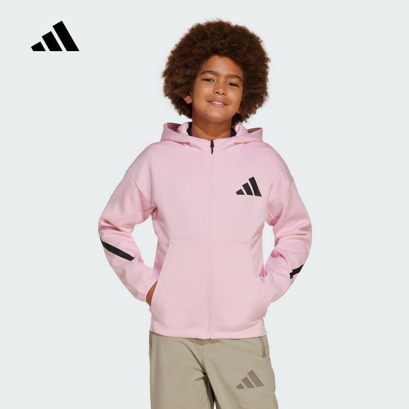 Adidas阿迪达斯女大童休闲舒适J Z.N.E.FZ针织连帽运动外套JC7576