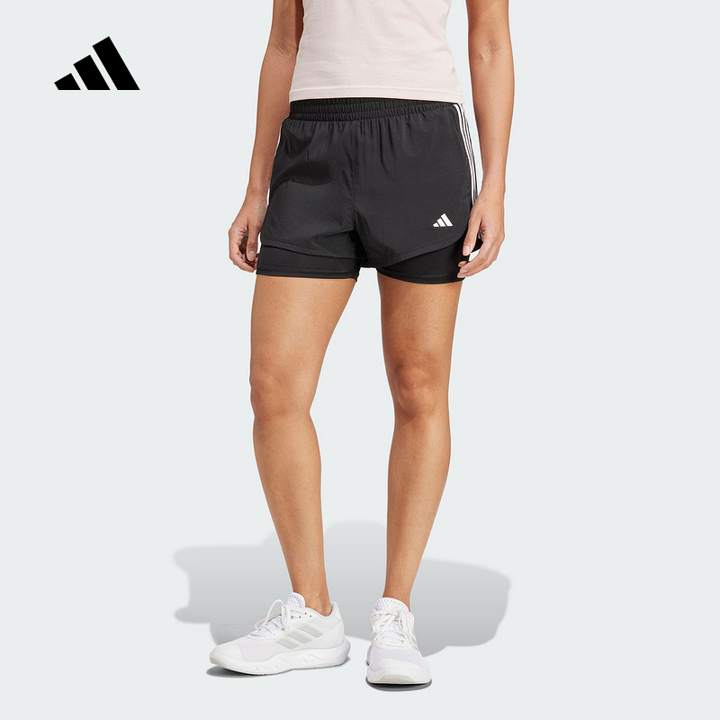 adidas阿迪达斯二合一运动健身三分裤紧身裤25夏女梭织短裤JJ3116