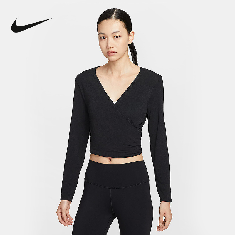 Nike耐克女夏Dri-FIT运动V领修身健身长袖T恤速干上衣HV3658-010