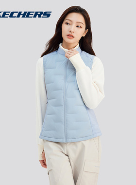 斯凯奇冬新款女羽绒马甲修身立领轻便保暖梭织背心 P424W065/02K5