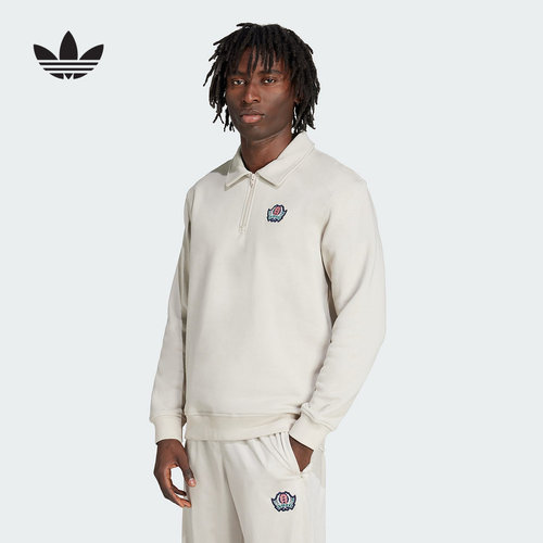 adidas阿迪达斯三叶草半开襟运动宽松套头衫男POLO领卫衣 JX8172