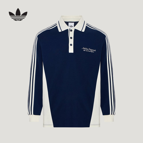adidas阿迪达斯三叶草撞色条纹上衣珠地布针织长袖POLO衫 KW5687