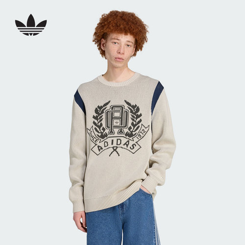 adidas阿迪达斯三叶草冬经典棉质运动宽松套头衫男针织衫 JX8214