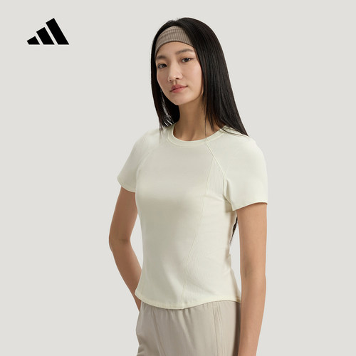 adidas阿迪达斯轻柔雅修身短款瑜伽健身服2026夏女短袖T恤 KH2648