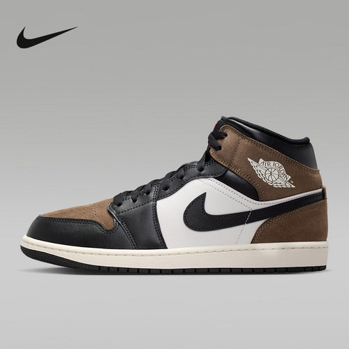 耐克男鞋Air Jordan 1 AJ1黑白棕中帮板鞋运动鞋篮球鞋DQ8426-007