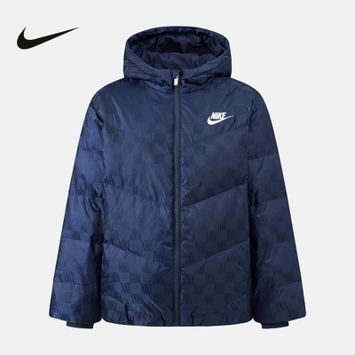 耐克NIKE男女童简约时尚羽绒服冬保暖防寒短连帽羽绒服IQ9950-410