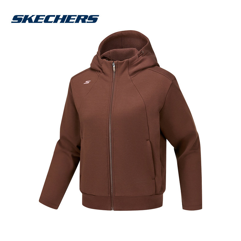 SKECHERS斯凯奇拉链连帽夹克冬女加绒保暖梭织外套 P425W044-05ZZ