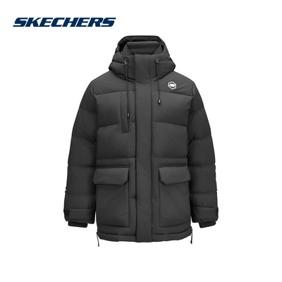 Skechers斯凯奇2024年冬季男款连帽羽绒服保暖外套 P424M157-0018