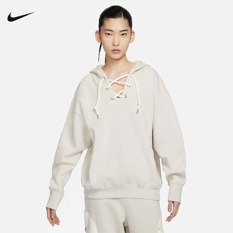 Nike耐克卫衣女2025春新款绑带加绒保暖刺绣连帽套头衫FN1917-072