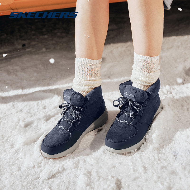 斯凯奇面包鞋加绒保暖雪地靴女棉靴冬靴厚底内增高短靴144194/NVY