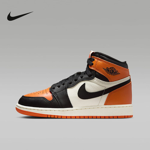 耐克童鞋AJ1白橙黑高帮缓震复古篮球鞋运动休闲鞋板鞋FD1437-008