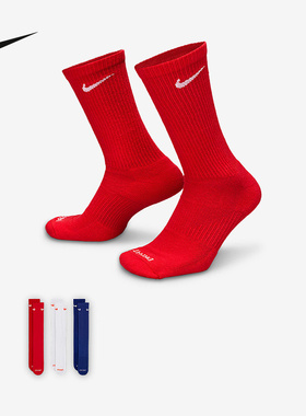 耐克男子红色中筒训练袜3双装春季新年款速干运动支撑SX6888-996