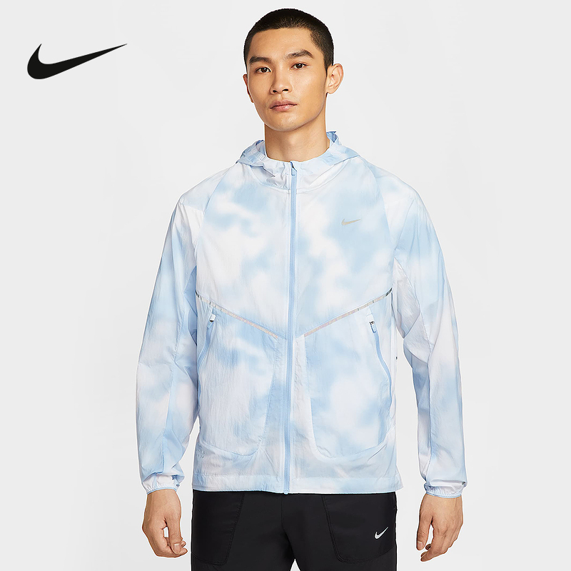 NIKE耐克25夏新品男迷彩梭织拒水跑步休闲连帽夹克外套HJ4143-422