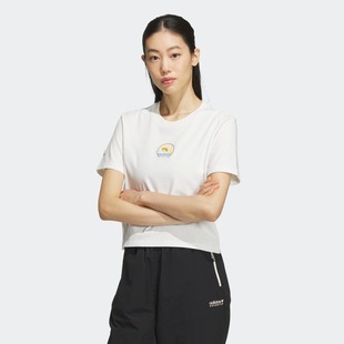 女装 Adidas阿迪达斯三叶草短袖 夏新款 印花运动圆领透气T恤IK8611