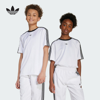 adidas阿迪达斯秋季新款男大童三叶草简约半截袖休闲短袖 JV8655