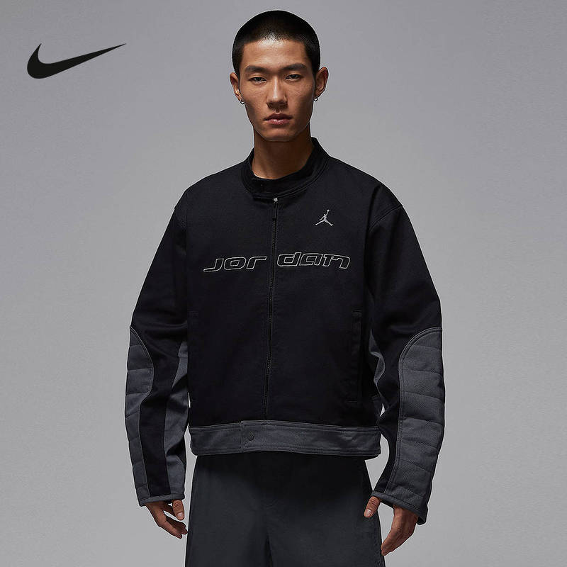 Nike耐克棉服男梭织夹克赛车风圆领短款棒球服外套上衣HV1049-010