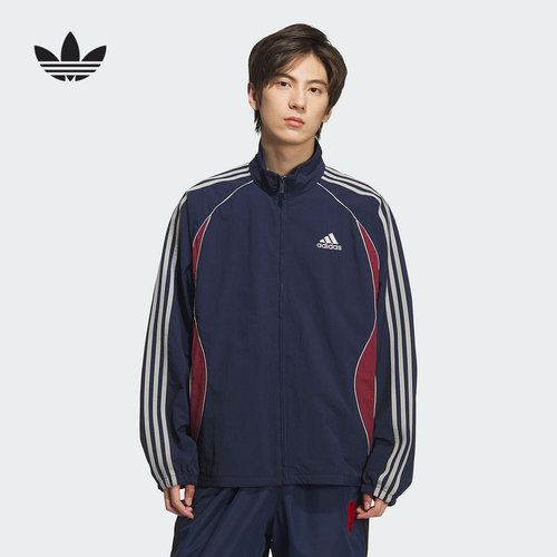 adidas阿迪达斯秋三叶草新款复古撞色立领运动宽松夹克外套KE5847