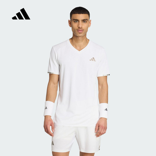 adidas阿迪达斯男英国网球大满列速干运动修身V领短袖T恤 KF5001