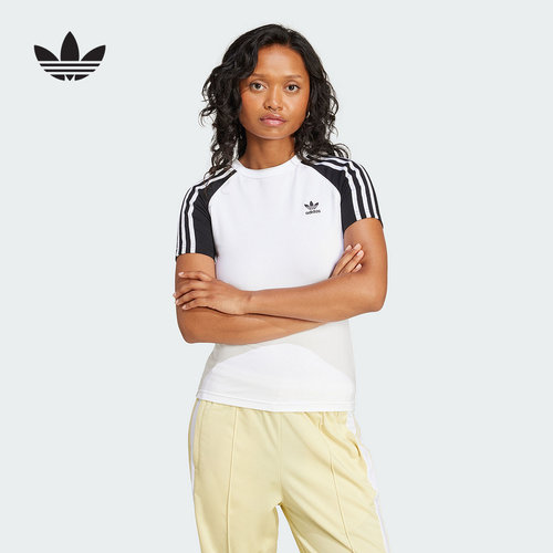 adidas阿迪达斯三叶草复古女子运动修身短袖撞色插肩袖T恤 JD0834