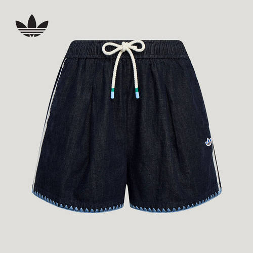 adidas阿迪达斯三叶草女南法假日度假风纯棉牛仔运动短裤 KX0747