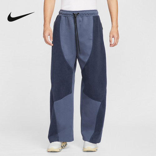 NIKE耐克男子宽松直筒长裤冬季新款摇粒绒拼接针织卫裤IB3366-437