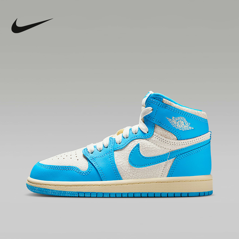 耐克童鞋Air Jordan 1 AJ1 蓝白高帮童板鞋复古篮球鞋FD1412-402