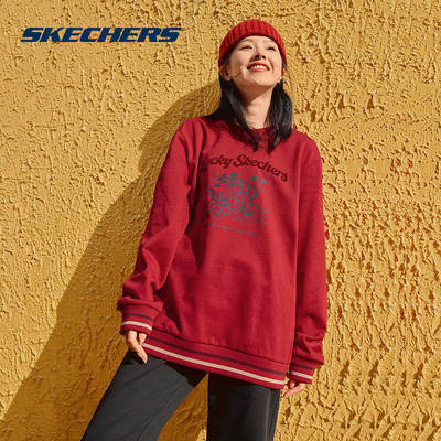 Skechers斯凯奇男女同款圆领卫衣复古针织套头衫 L124U052/03LC