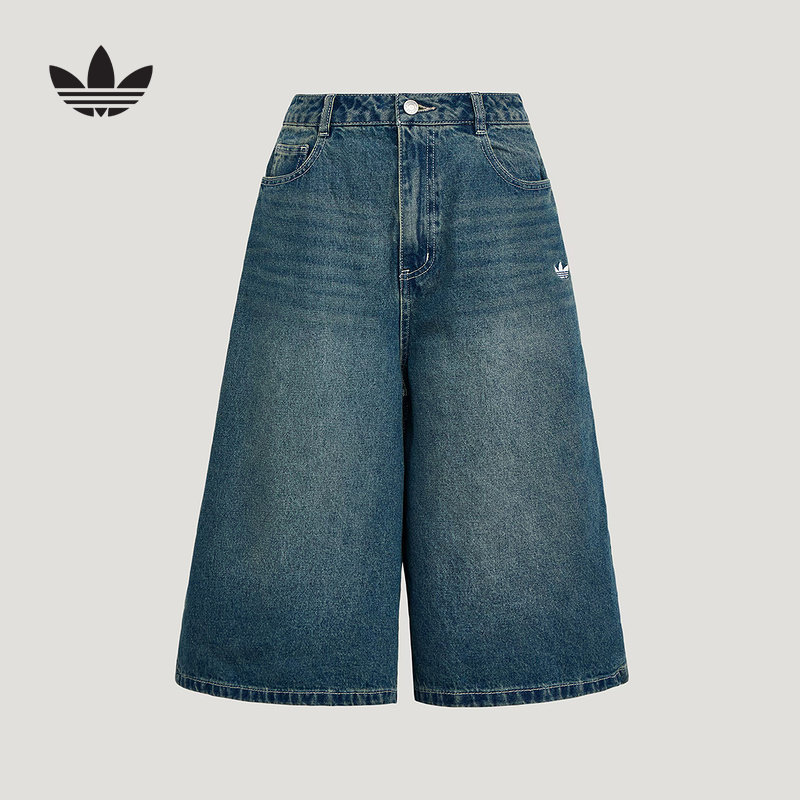 adidas阿迪达斯三叶草五分裤潮流中裤2026夏女子牛仔短裤 KW2003