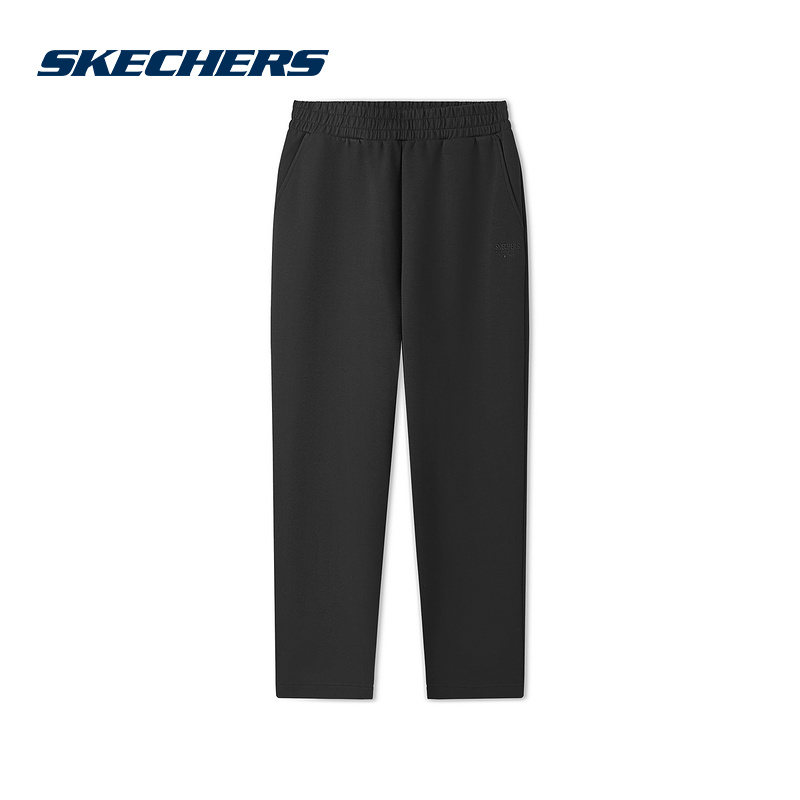 SKECHERS斯凯奇纯黑色休闲运动裤2025冬男直筒长裤 L325M068-0018