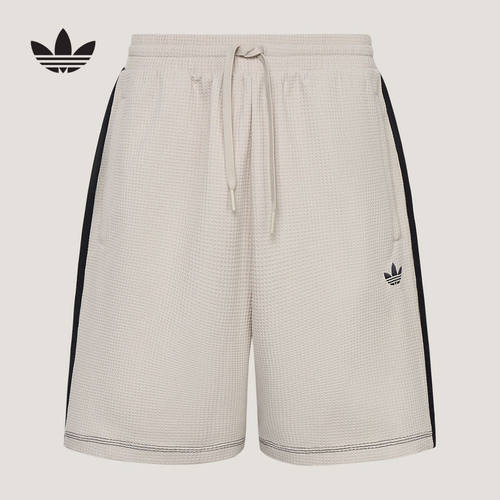 adidas阿迪达斯三叶草华夫格中裤2026秋男宽松休闲针织短裤KT7782