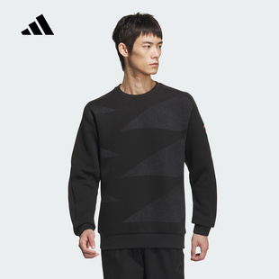 adidas阿迪达斯2025冬季男款卫衣套头圆领黑色休闲运动上衣JI8716