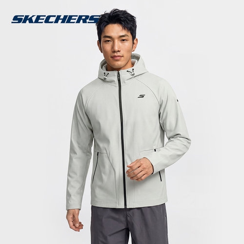 SKECHERS斯凯奇男士防风针织立体插肩连帽休闲外套 P426M017-00KW