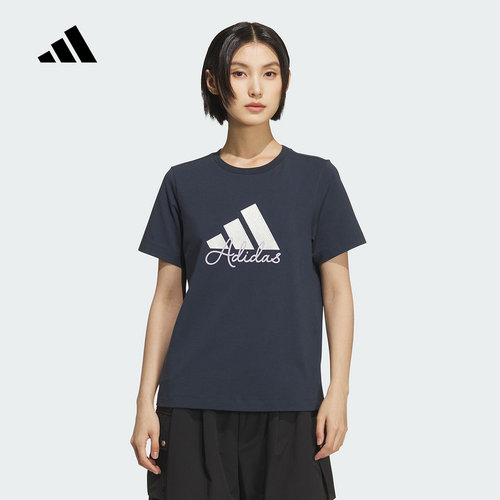 adidas阿迪达斯闪亮徽标半截袖2025秋女MUST HAVES短袖T恤 KF2679