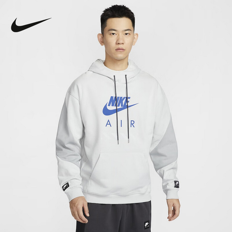 Nike耐克卫衣男款春季新款薄绒针织宽松拼接连帽套头衫HJ0274-009