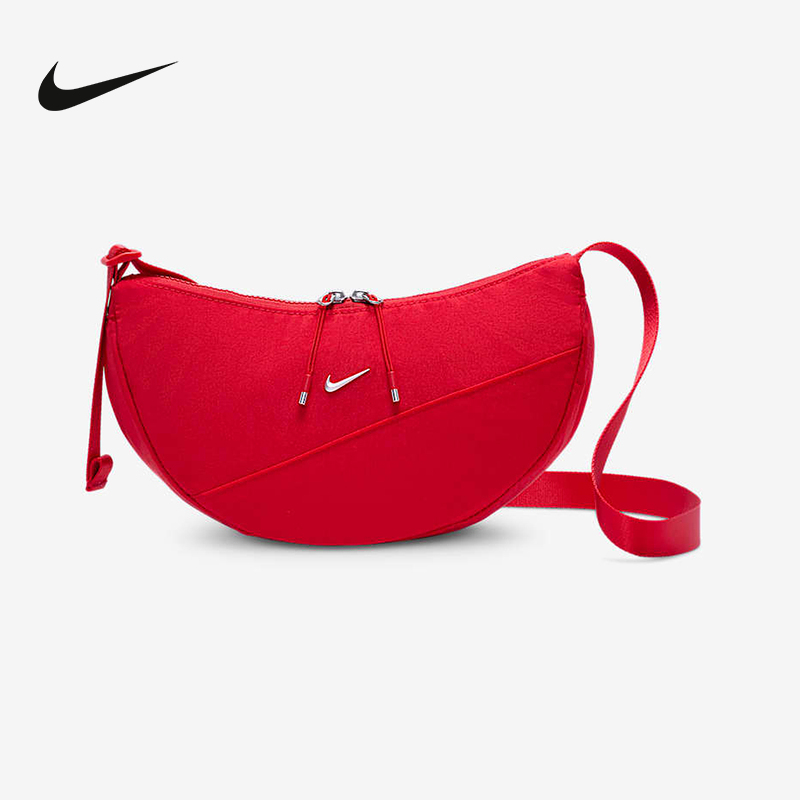 Nike耐克男女包斜挎背包轻便圆形包运动腰包红色单肩包HQ4370-657