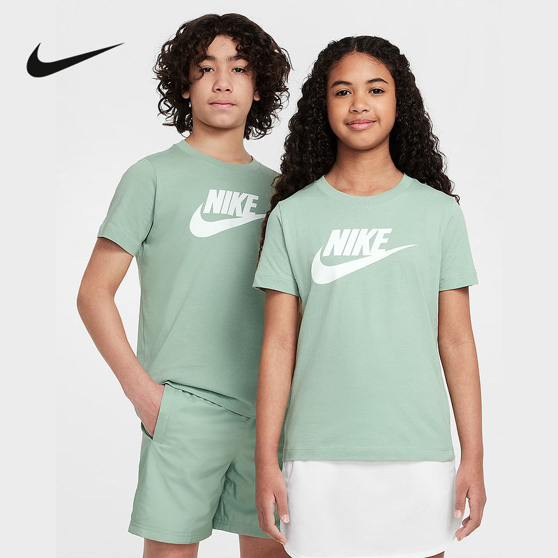 Nike耐克男女童短袖夏新款LOGO针织衫休闲棉质运动T恤FZ5178-037