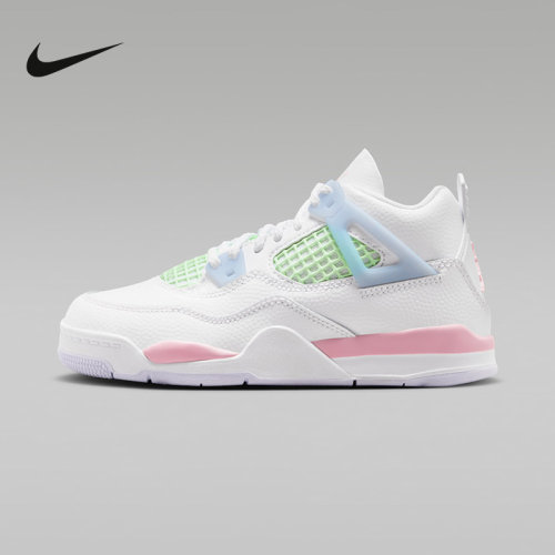 NIKE耐克童鞋Air Jordan 4白蓝绿中小童儿童运动篮球鞋IB7069-100