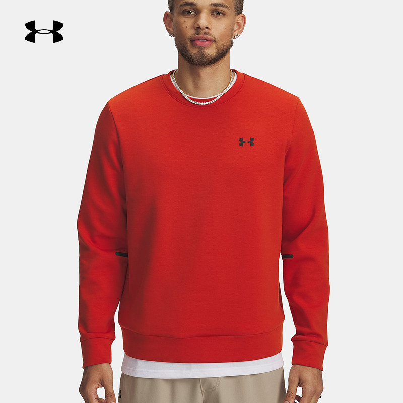 安德玛秋冬新款男士Unstoppable休闲运动圆领橙红卫衣1381688-842