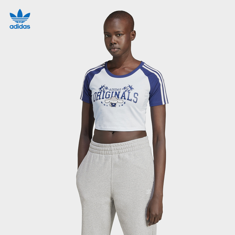 阿迪达斯三叶草圆领半袖女HELLO KITTY玉桂狗运动短袖T恤JH3175