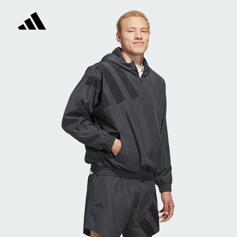adidas阿迪达斯爱德华兹篮球半开襟运动男连帽卫衣套头衫 KC1611