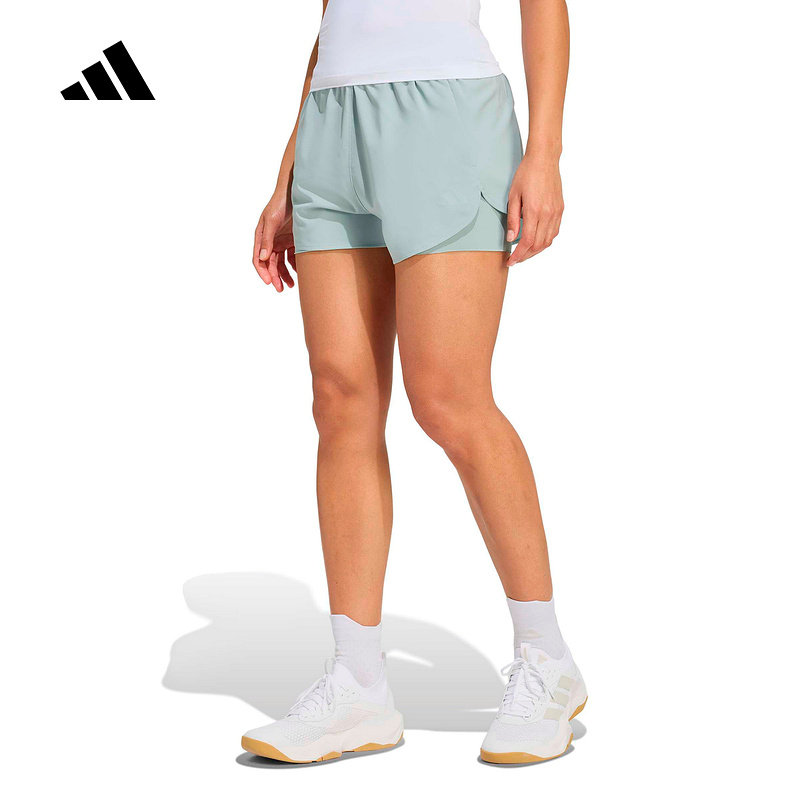 阿迪达斯耐磨耐撕速干二合一高腰运动健身裤26春女梭织短裤KE73
